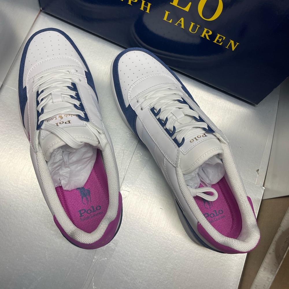 BNWT Polo Ralph Lauren Polo Court Low-Top Sneaker Blue/Pink size 10.5 - Picture 9 of 13
